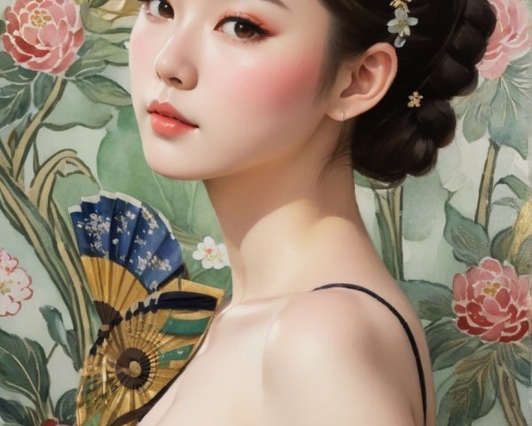 Portrait of a Young Woman with Floral Elements