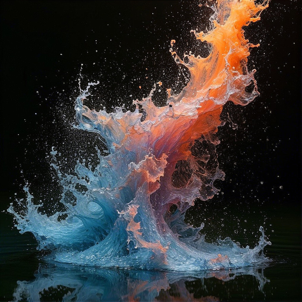 Vibrant Water Splash in Orange and Blue Abstract Art