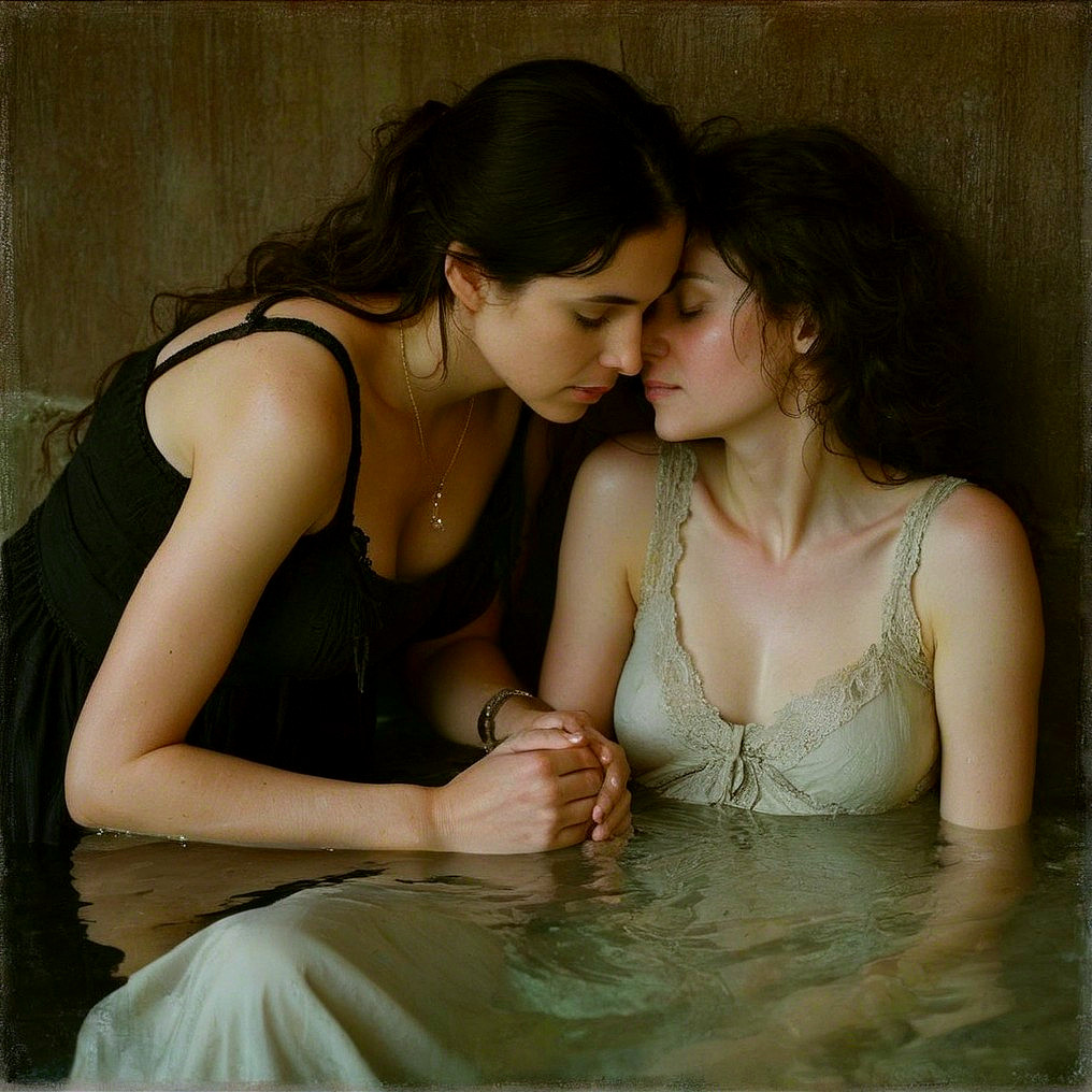 Intimate Moment of Two Women in Water Setting