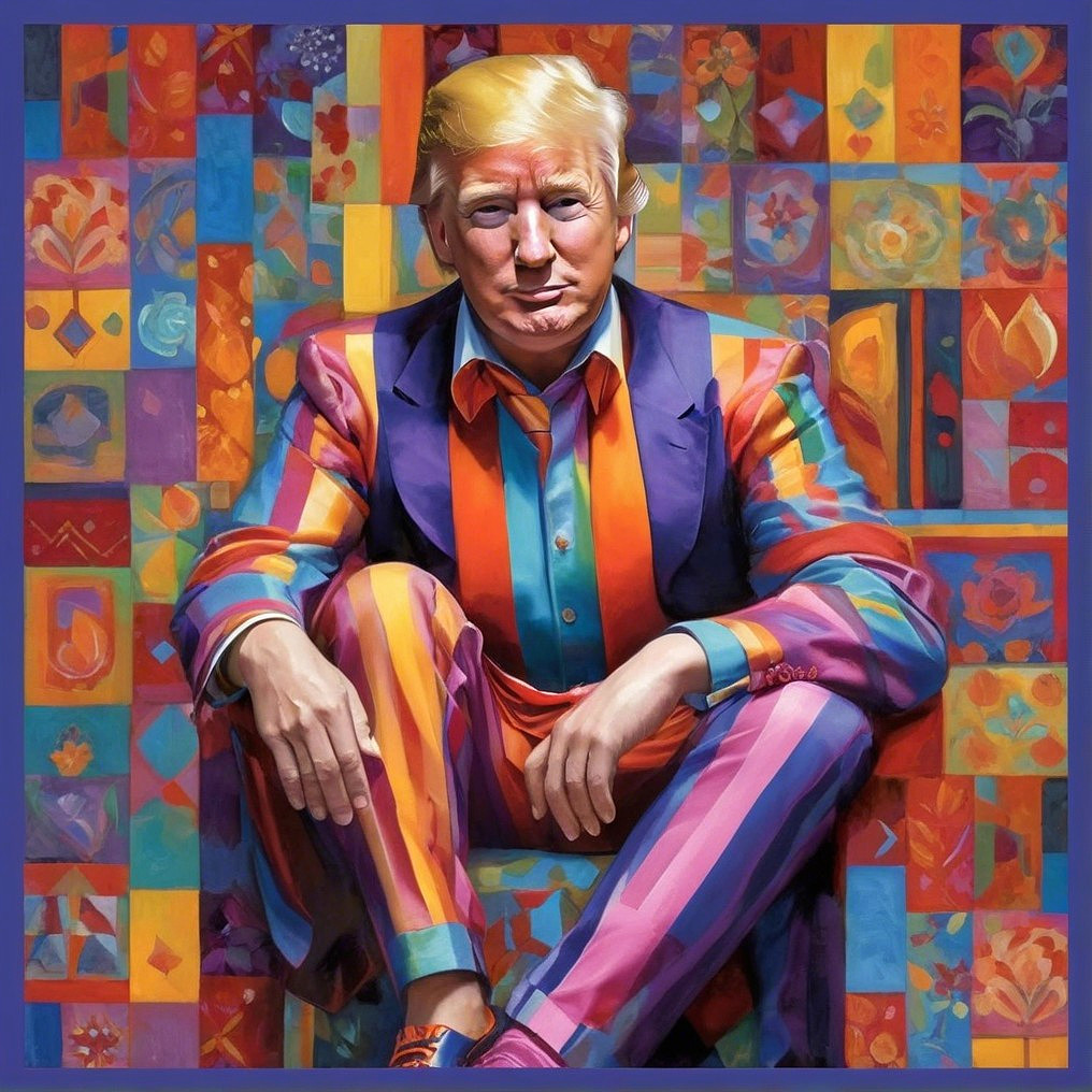 Stylized portrait of a man in a colorful suit