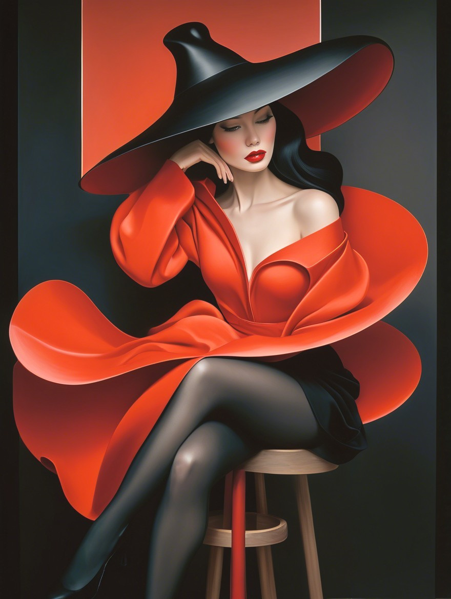Female Figure in Red Coat and Black Hat Artwork