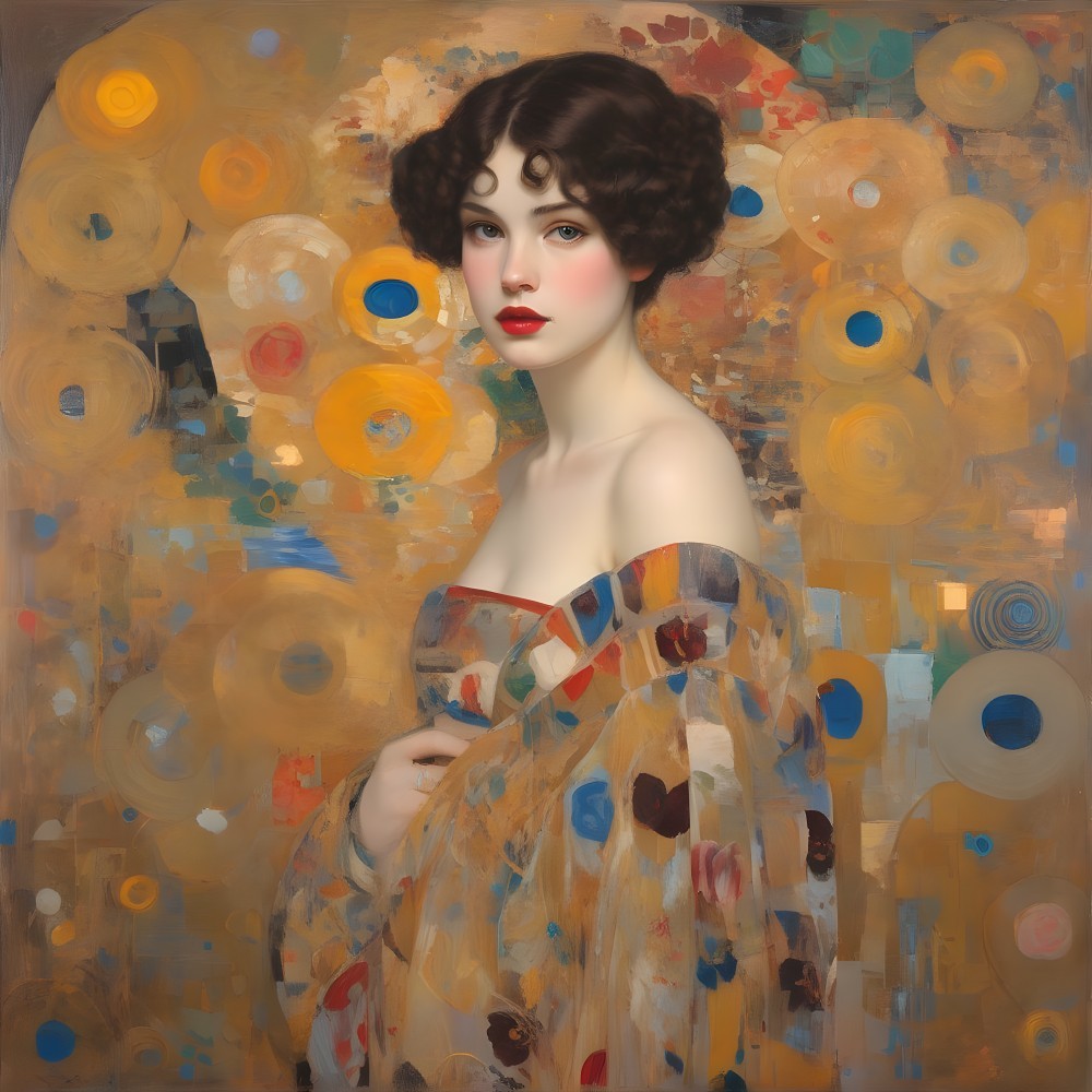 Young Woman in Flowing Garment with Abstract Background