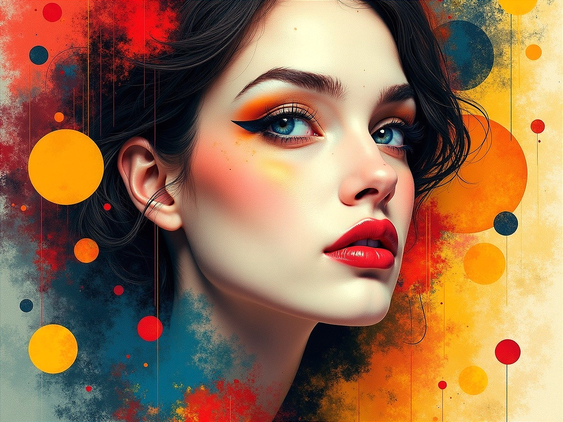 Digital painting of a woman with colorful background
