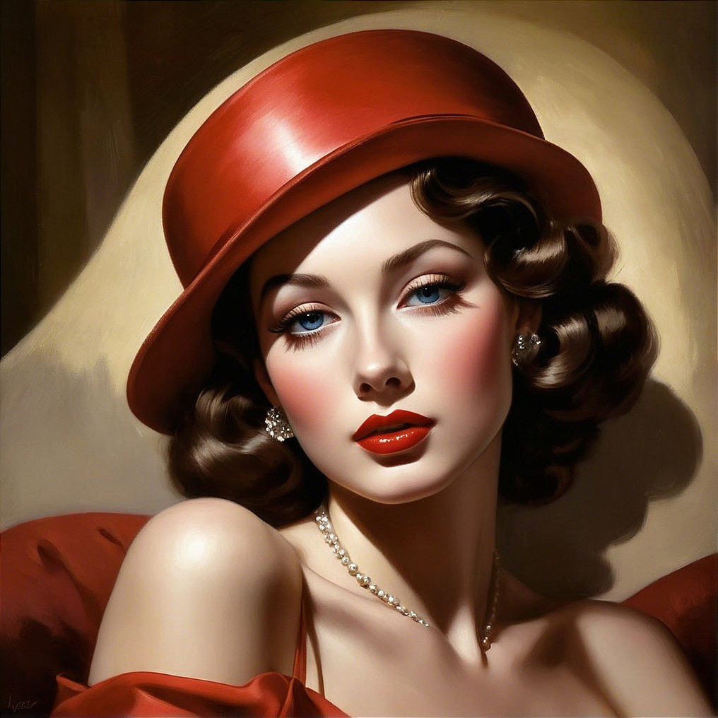 Elegant Woman in Red Hat with Vintage Charm