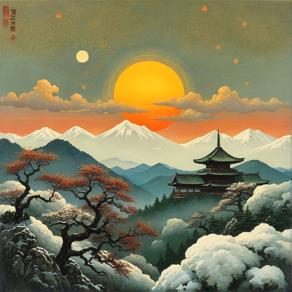 Traditional Pagoda in Serene Mountain Landscape