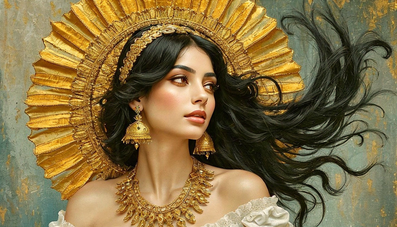 Portrait of a Woman with Golden Halo and Jewelry