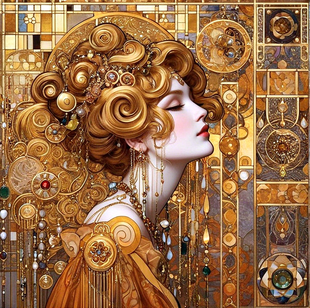 Elegant Woman with Golden Hair in Art Nouveau Style
