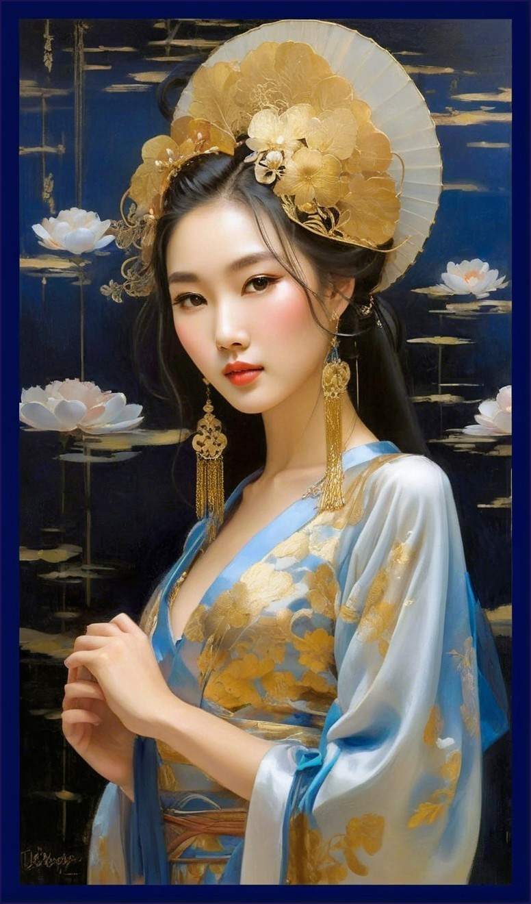 Elegant Young Woman in Traditional Floral Robe