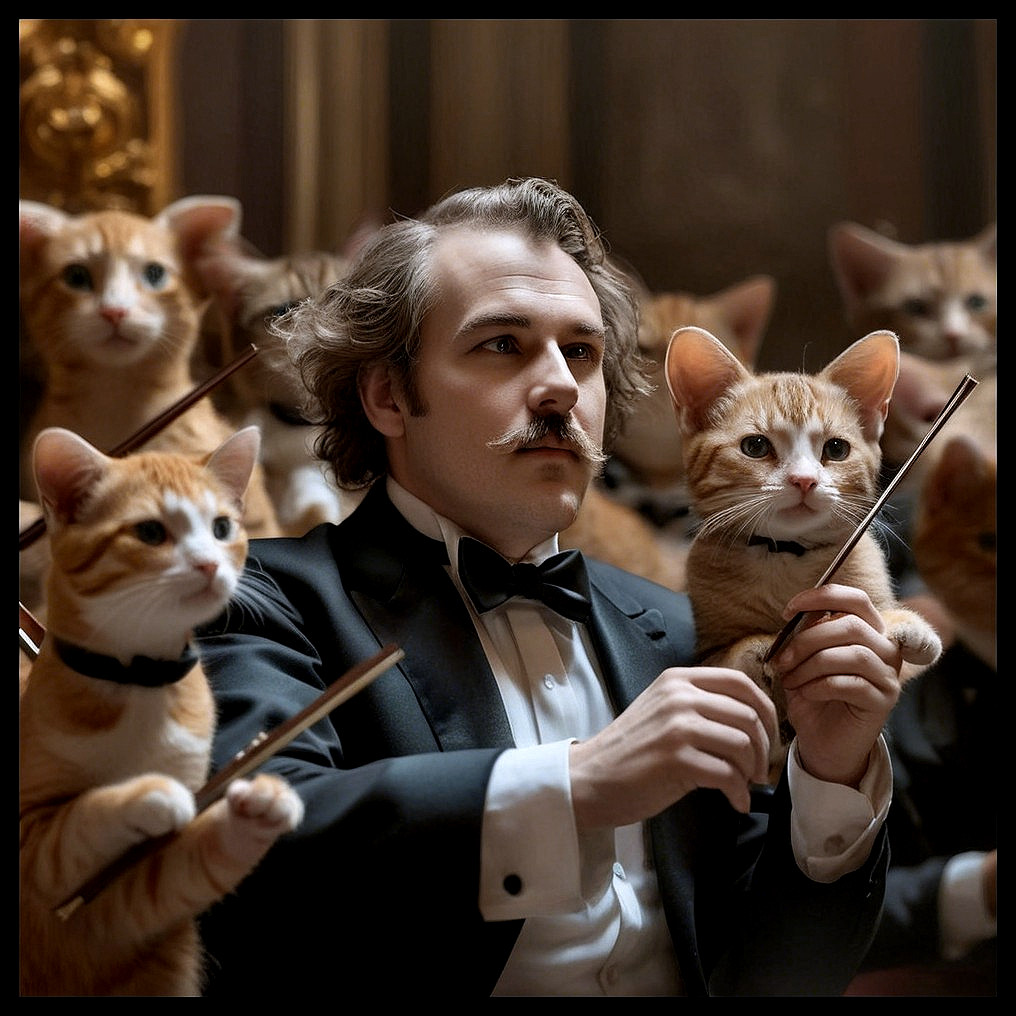 Conductor Leads Orchestra of Cats in Elegant Setting