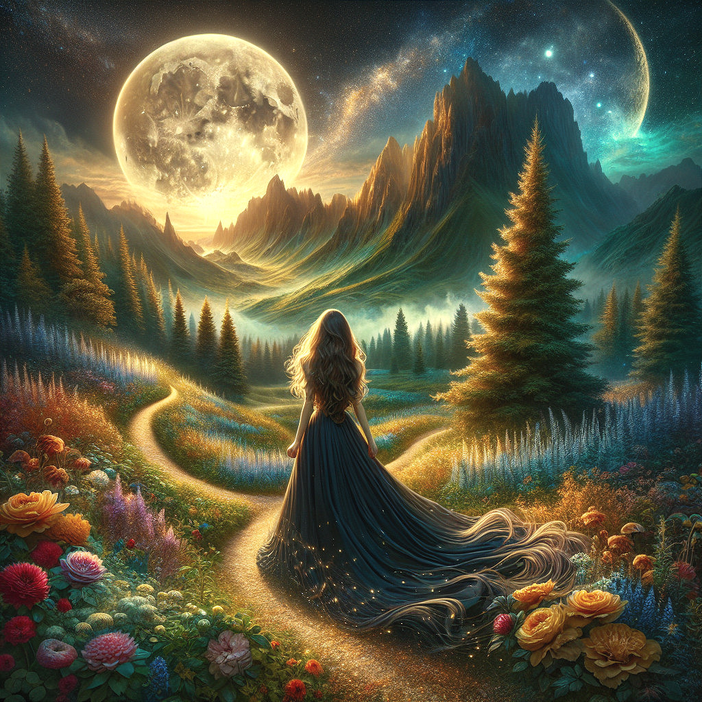 Twilight Landscape with Woman in Black Dress