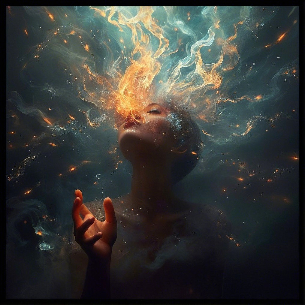 Surreal Portrait with Flames and Ethereal Smoke
