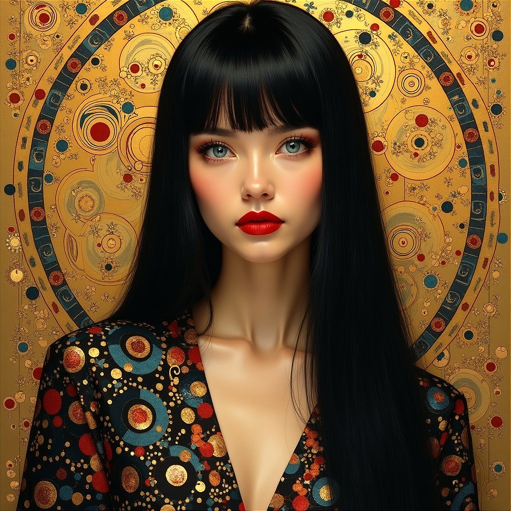 Portrait of a Woman with Black Hair and Blue Eyes
