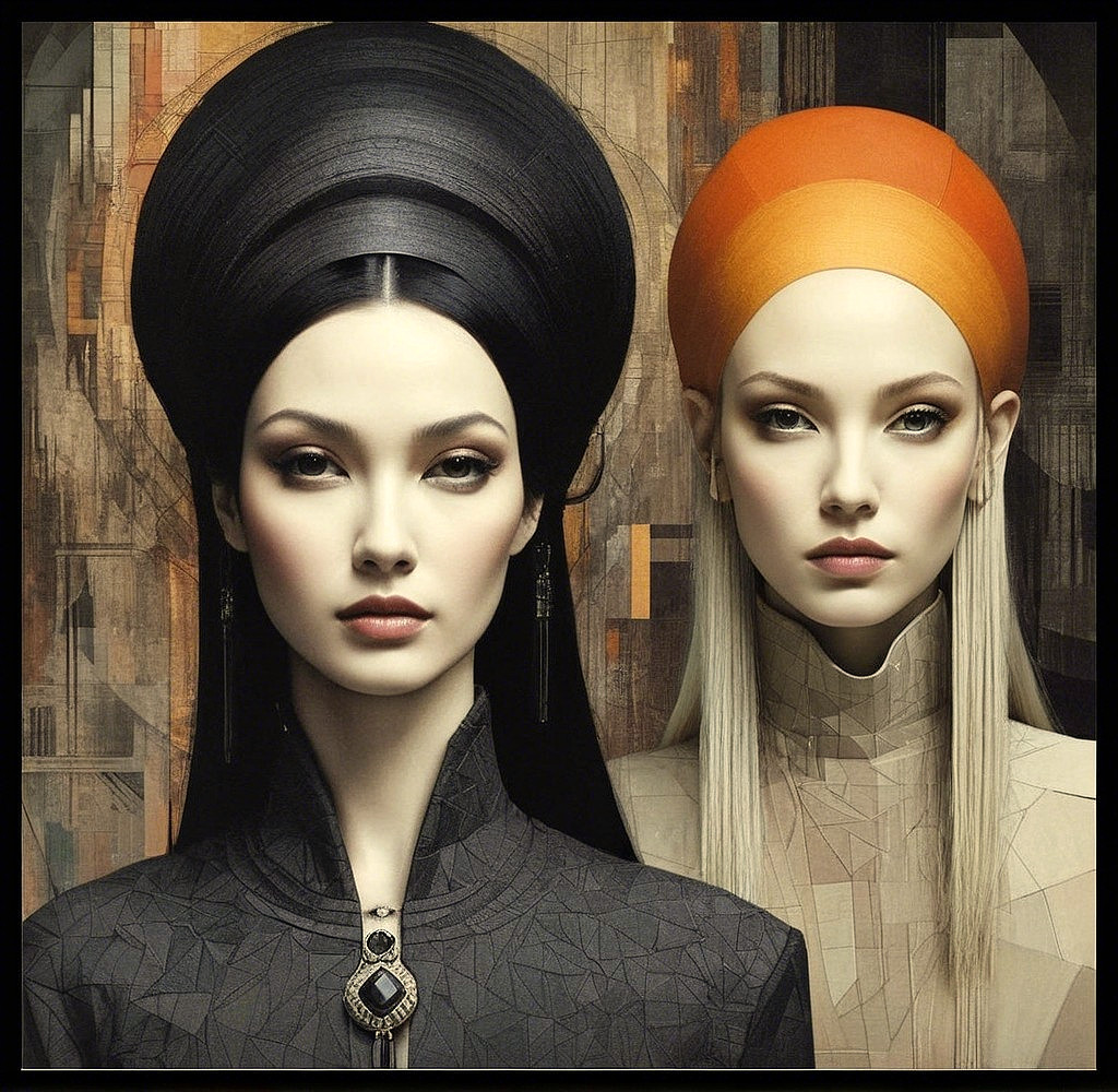Stylized Women with Elaborate Hairstyles and Makeup