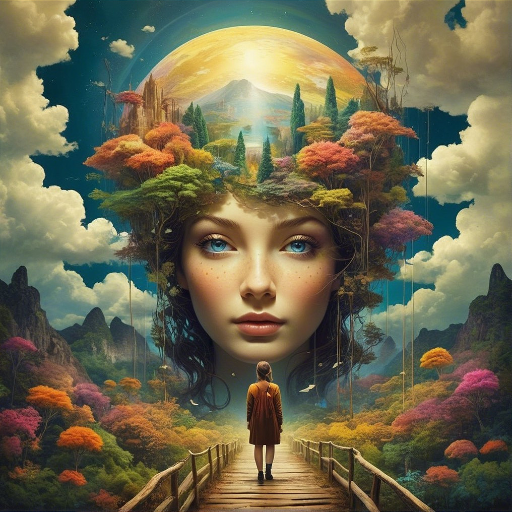 Surreal Landscape with Dreamy Figure and Vibrant Realm