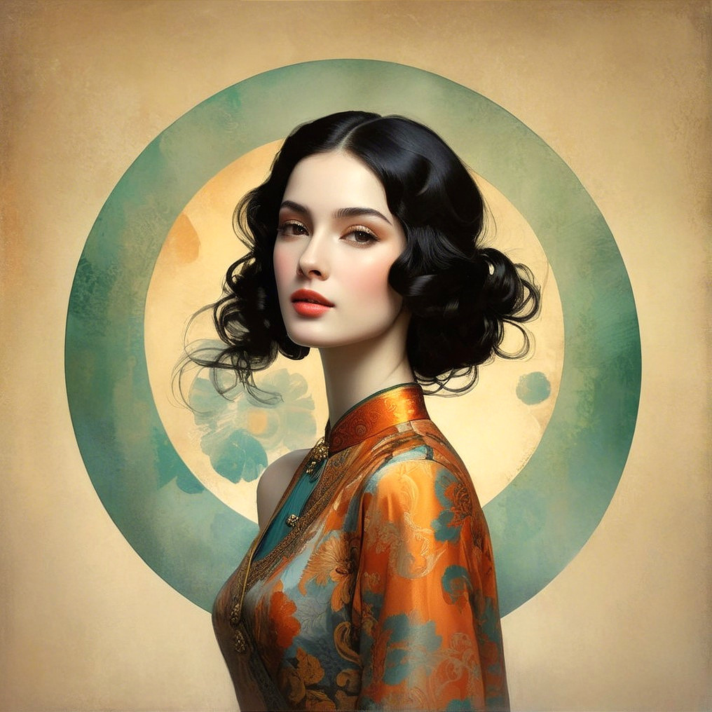 Portrait of a woman in vintage attire with soft background