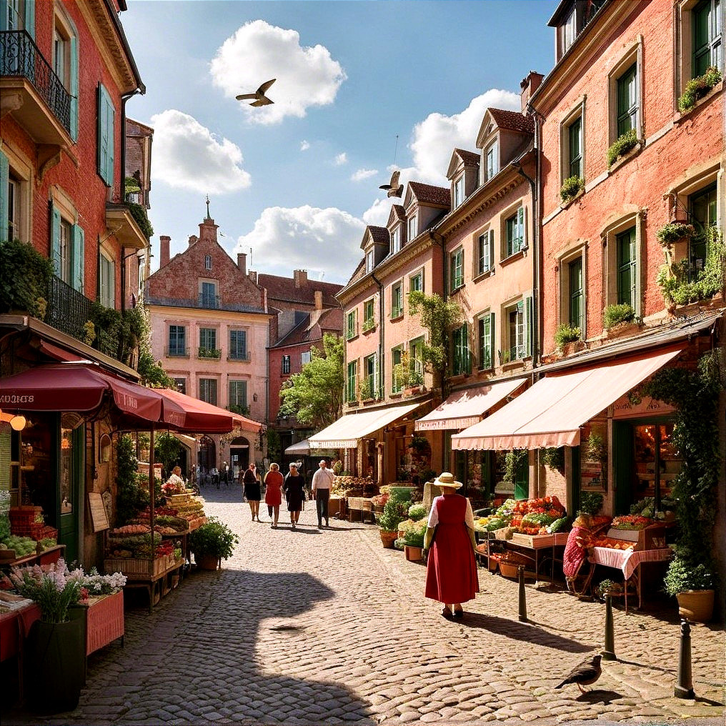Charming Cobblestone Street with Colorful Buildings