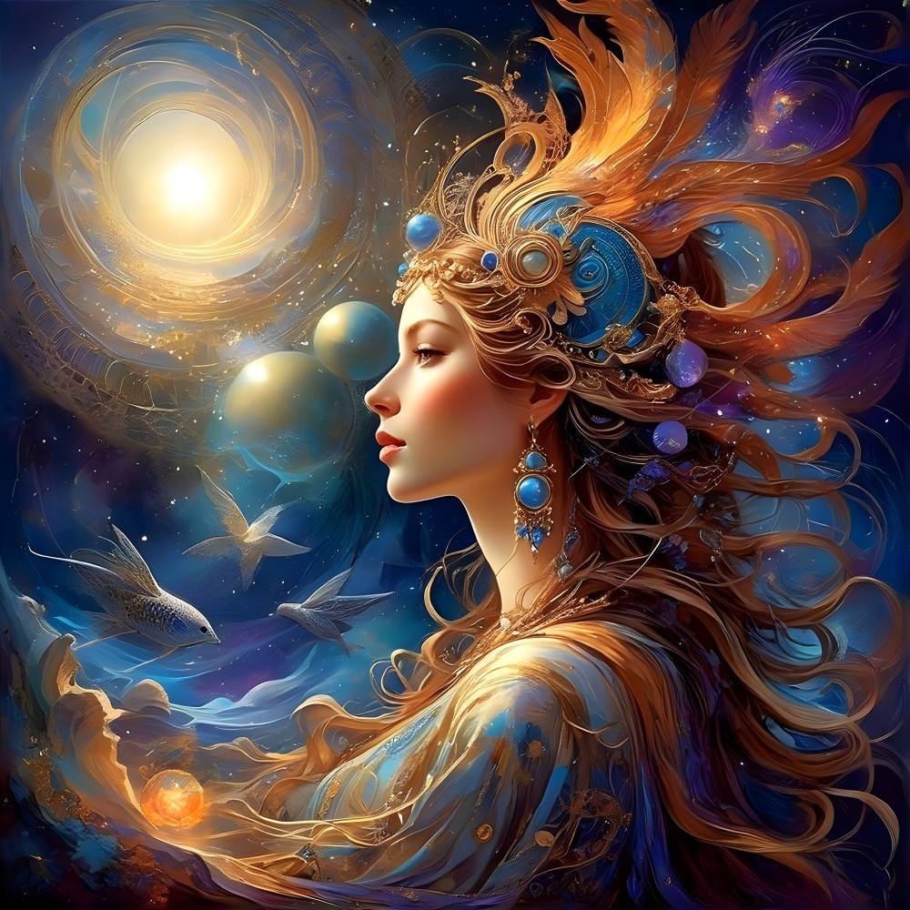 Celestial-Themed Portrait of a Woman in Cosmic Setting