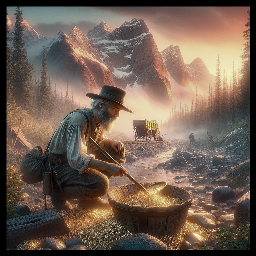 Serene Gold Mining Landscape at Dawn with Miner