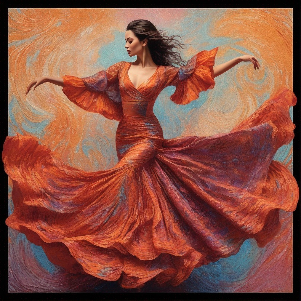 Woman in Orange and Purple Gown Twirling Gracefully