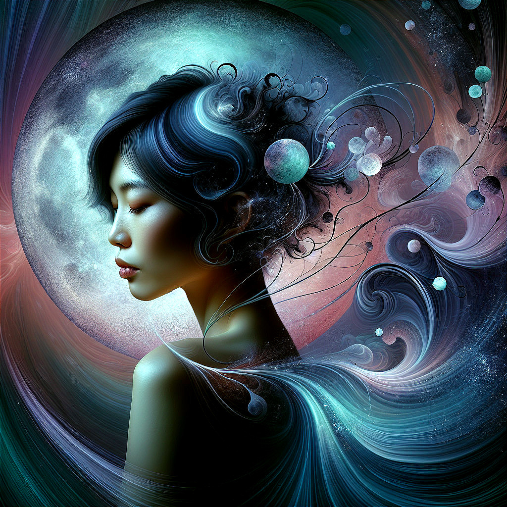 Profile of a woman in a cosmic nebula backdrop