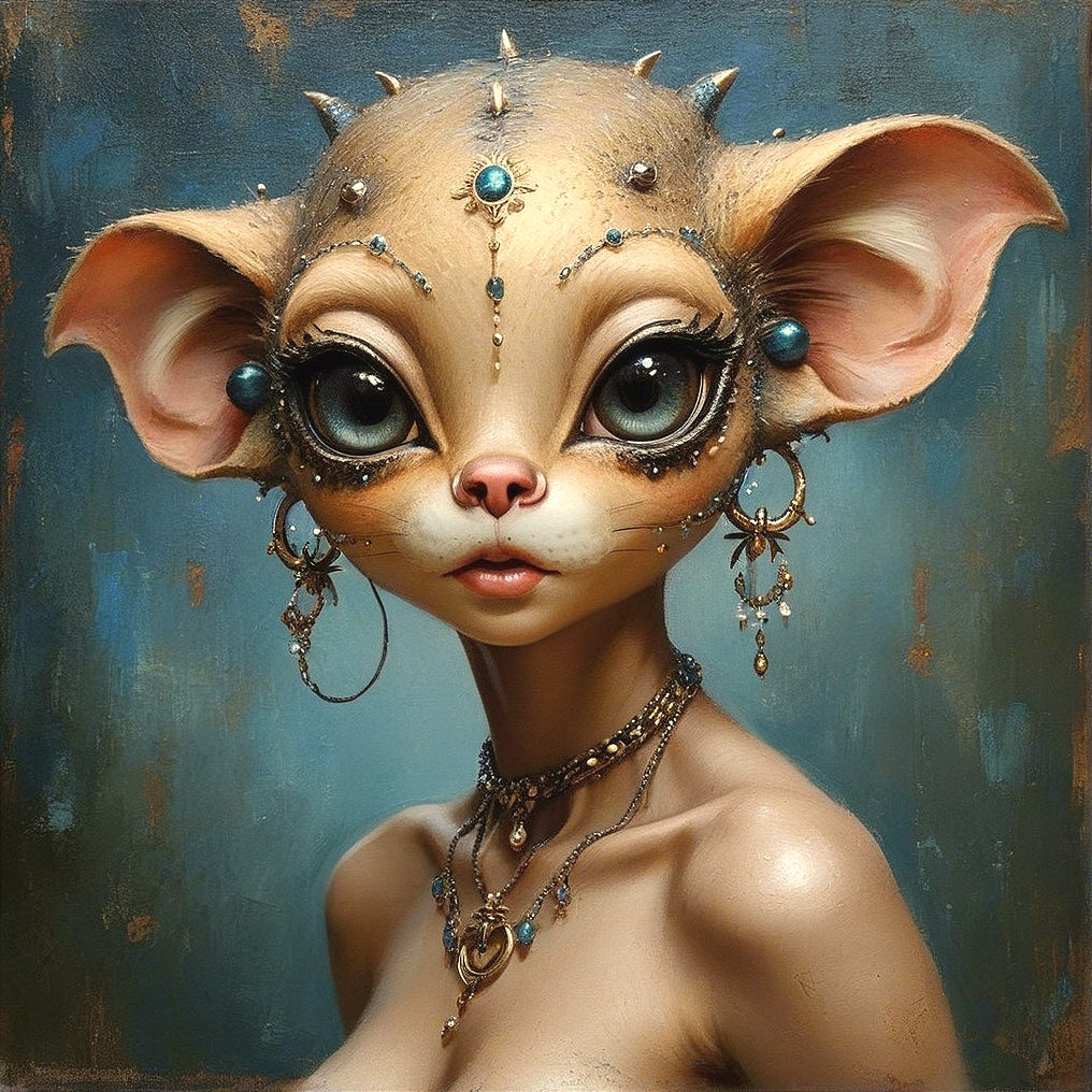 Whimsical Feline Character with Sparkling Jewelry