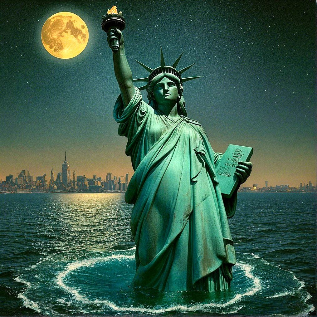 Statue of Liberty at Night with NYC Skyline