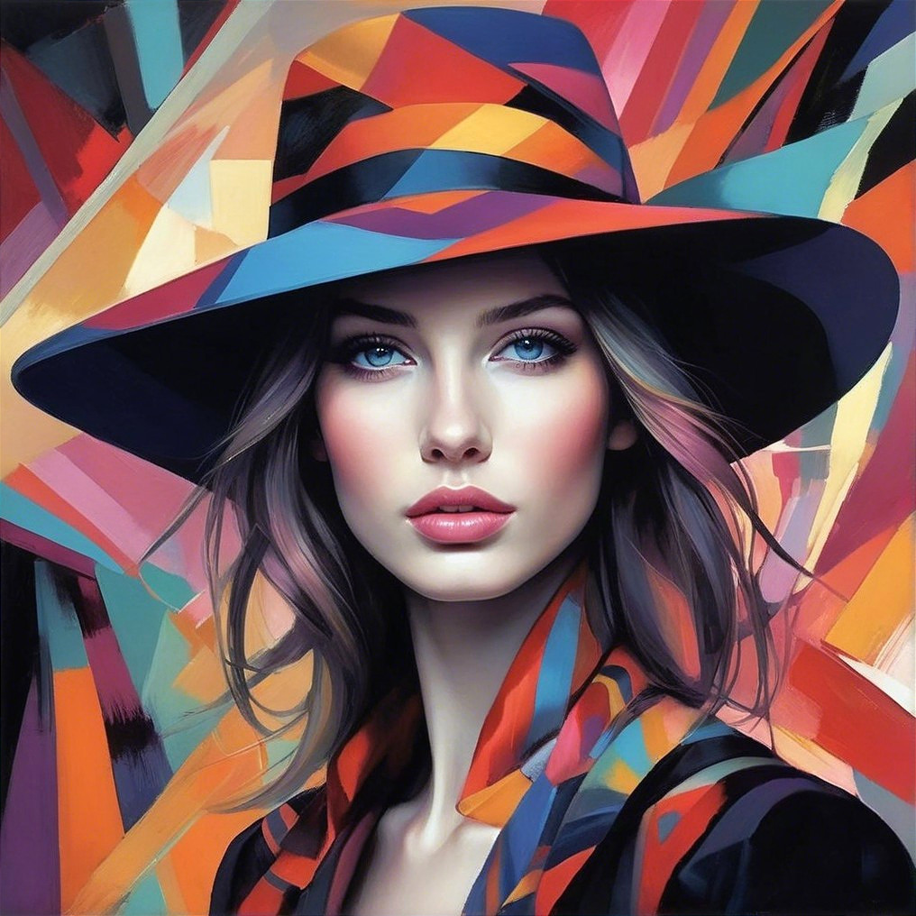 Portrait of a Woman with Blue Eyes and Abstract Patterns