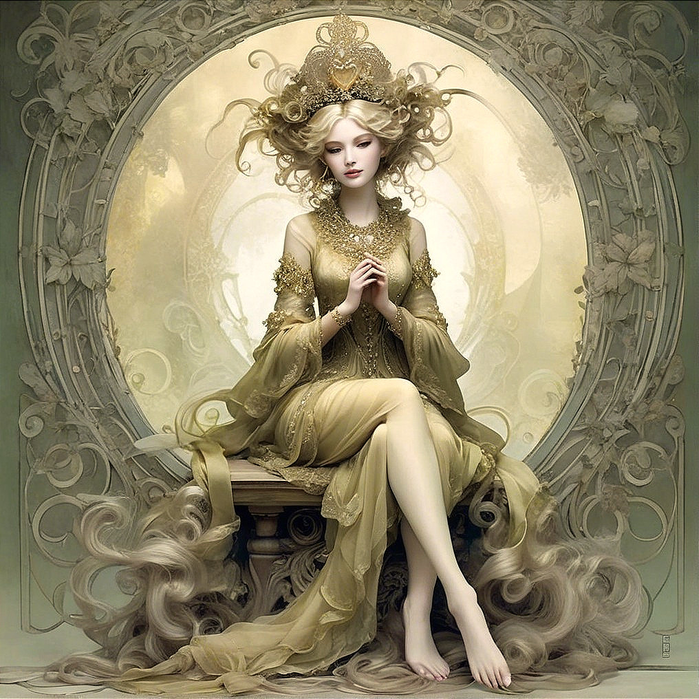 Serene Figure on Delicate Throne in Golden Robes