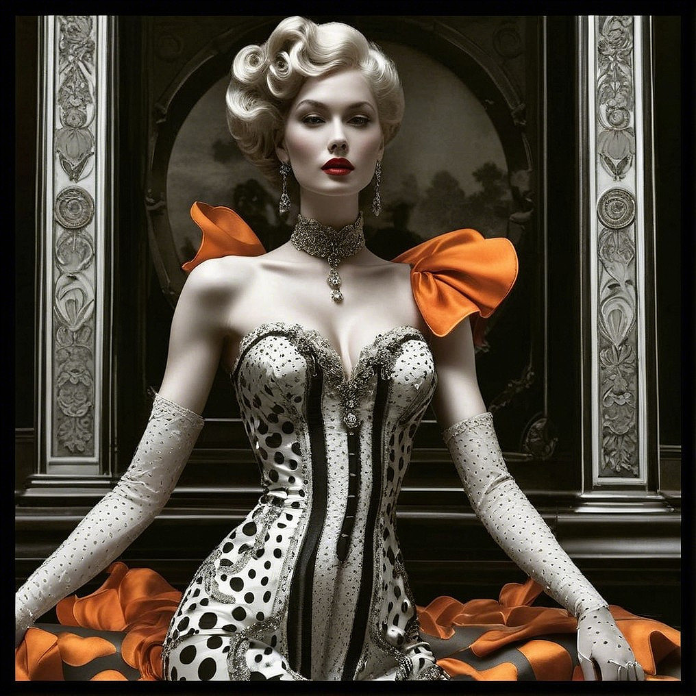 Elegant Model in Polka Dot Outfit with Vintage Hairstyle