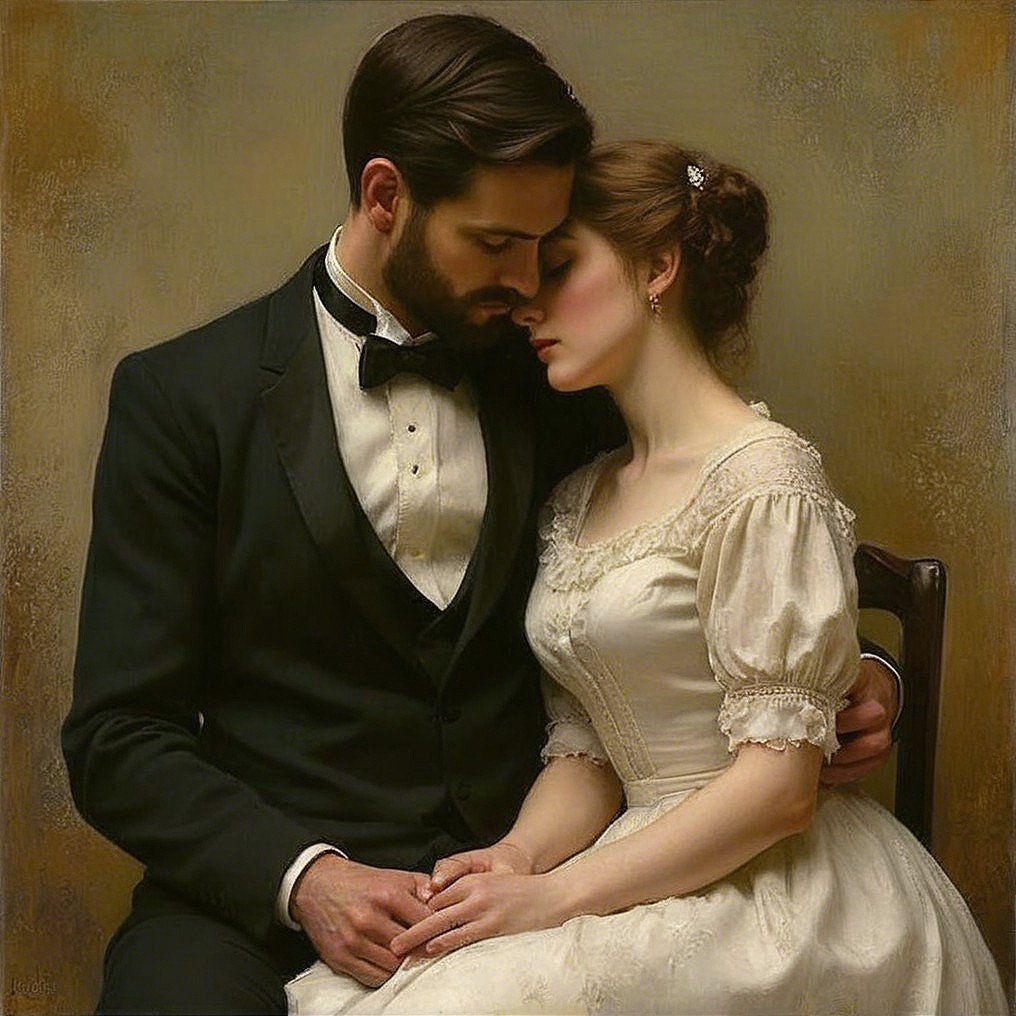 Couple in Formal Attire Sharing an Intimate Moment