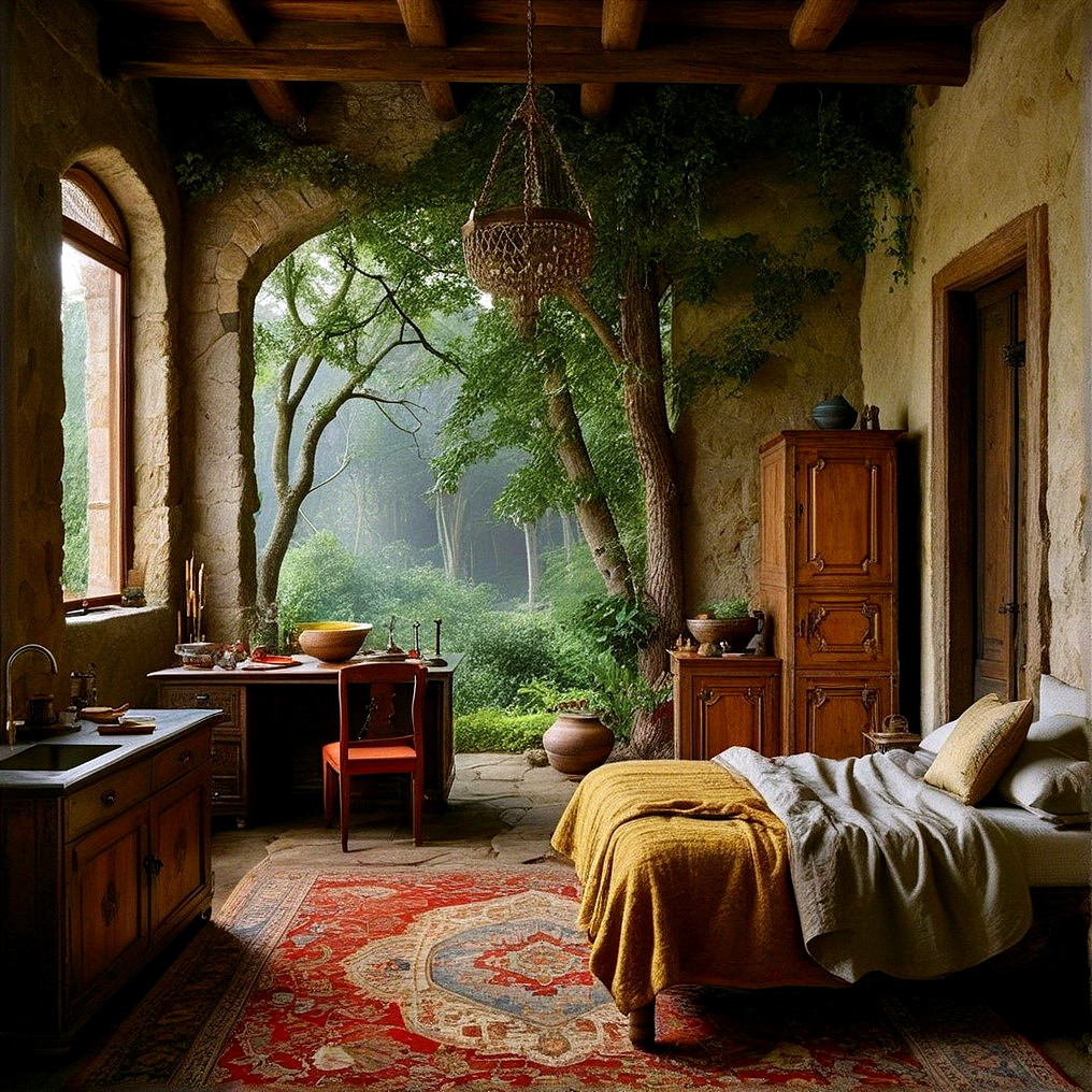 Rustic Bedroom with Warm Atmosphere and Natural Light