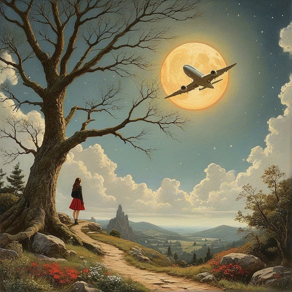 Serene Landscape with Path and Full Moon at Twilight