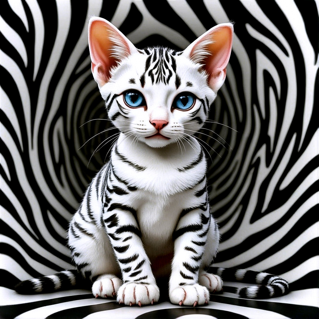 Animated Kitten with Blue Eyes and Zebra Stripes