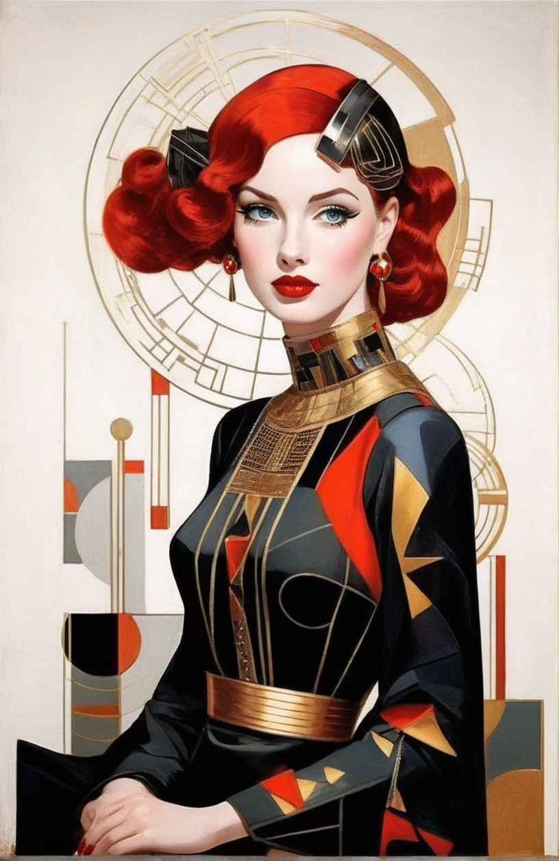 Glamorous Woman in Vintage Style with Art Deco Elements