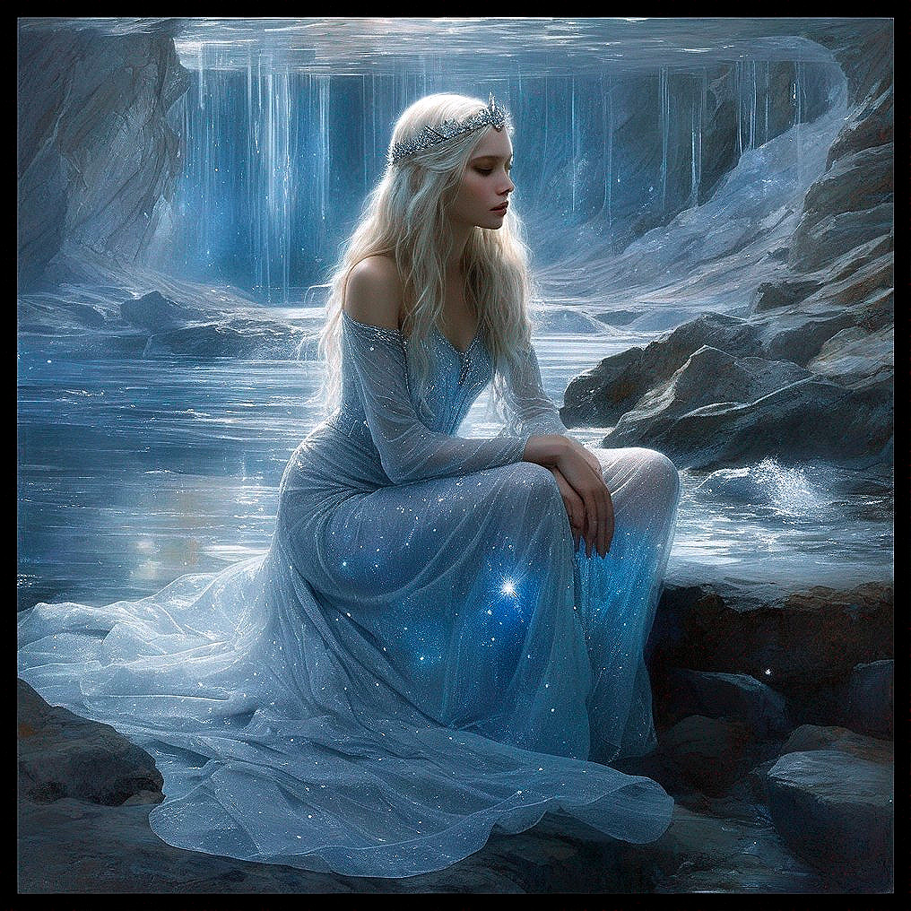 Serene Figure by Tranquil Water with Ethereal Light