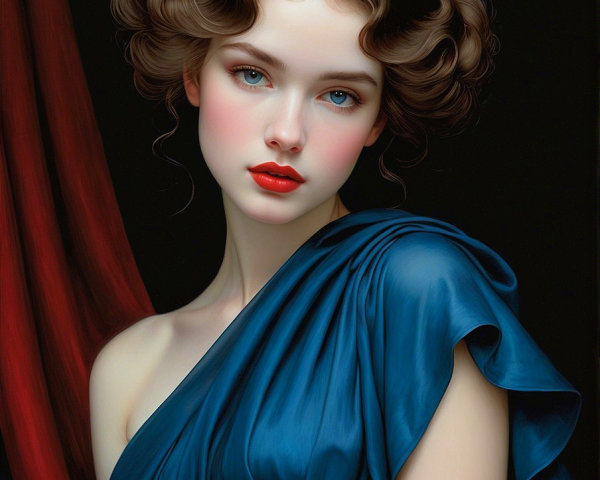 Elegant Portrait of a Woman in Blue Draped Garment