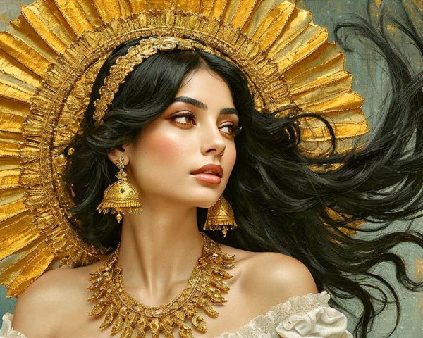 Portrait of a Woman with Golden Halo and Jewelry