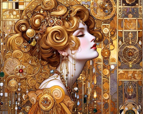 Elegant Woman with Golden Hair in Art Nouveau Style