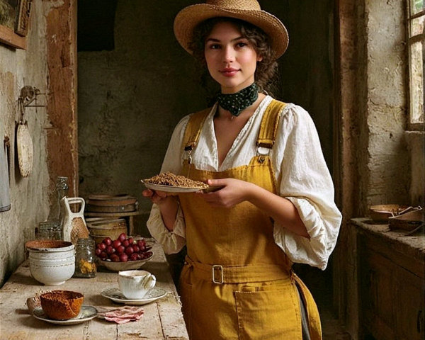 Vintage Kitchen Scene with Grains and Fresh Ingredients