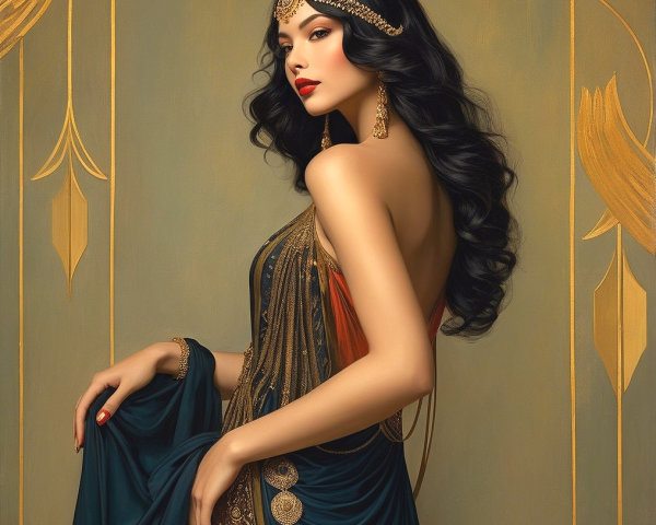 Elegant Woman in Intricate Saree with Jewelry