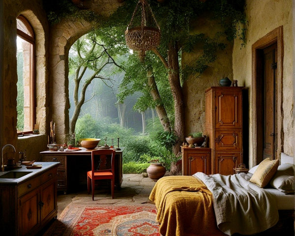 Rustic Bedroom with Warm Atmosphere and Natural Light