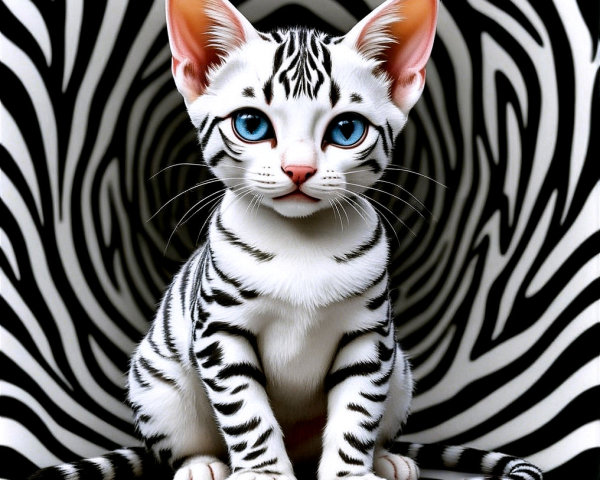 Animated Kitten with Blue Eyes and Zebra Stripes