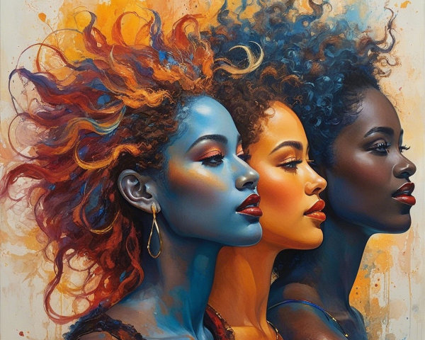 Three Women with Colorful Hair and Diverse Features