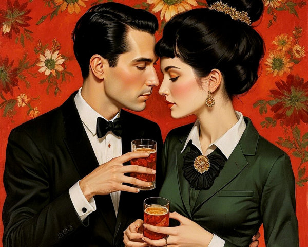 Vintage Illustration of Couple Toasting with Drinks