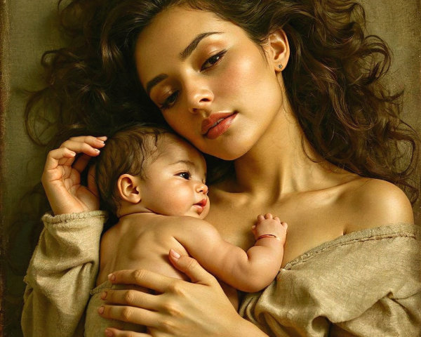 Mother and Baby in a Serene, Tender Moment