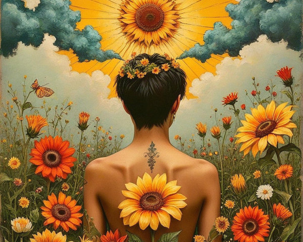 Serene Figure in Vibrant Sunflower Field