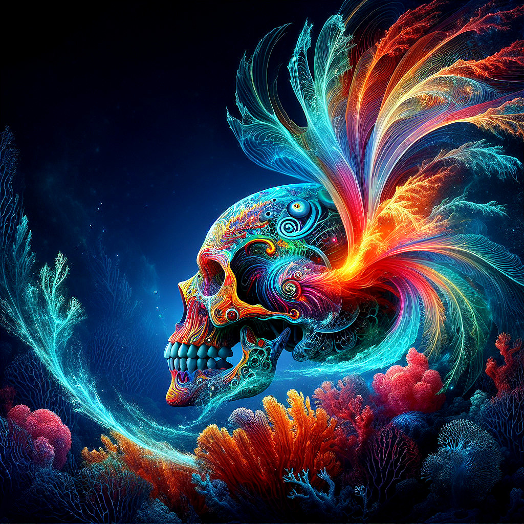Surreal Skull with Colorful Coral-Like Patterns