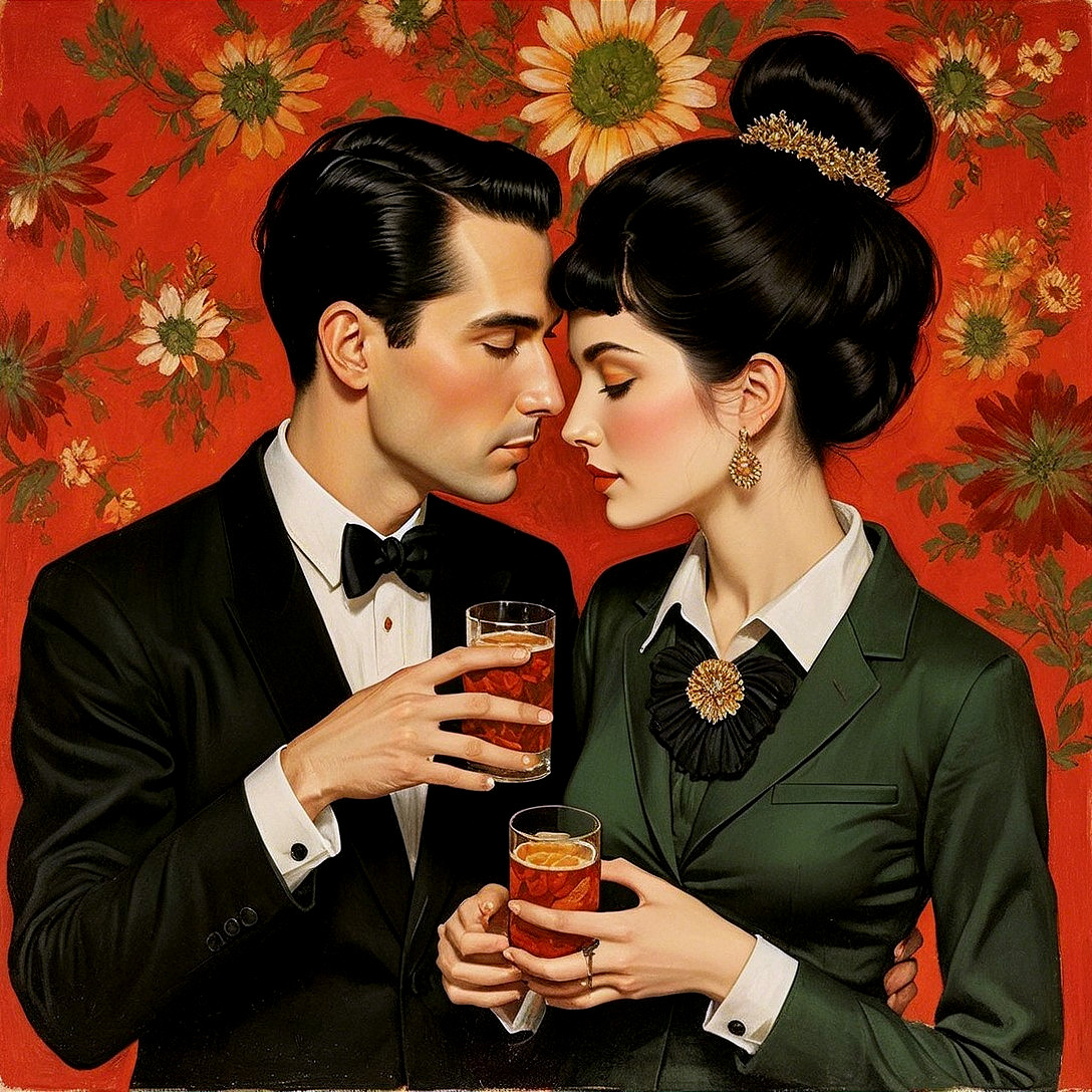 Vintage Illustration of Couple Toasting with Drinks