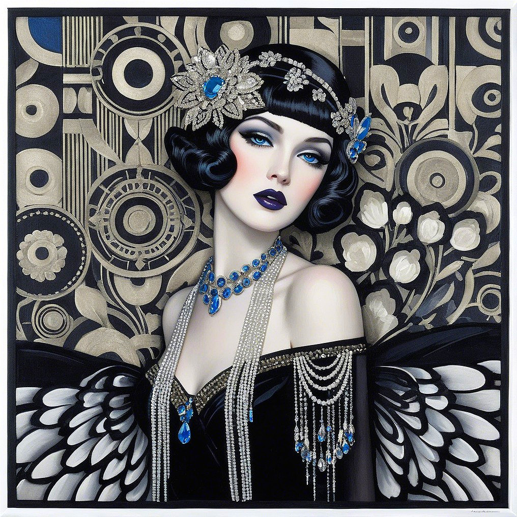Glamorous Figure in Art Deco Style with Floral Accents