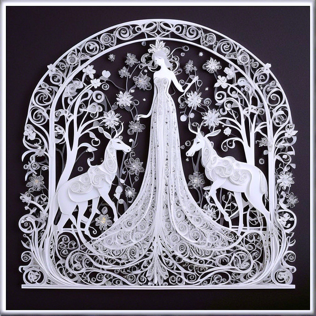 Intricate Paper Cut Design with Unicorns and Floral Patterns